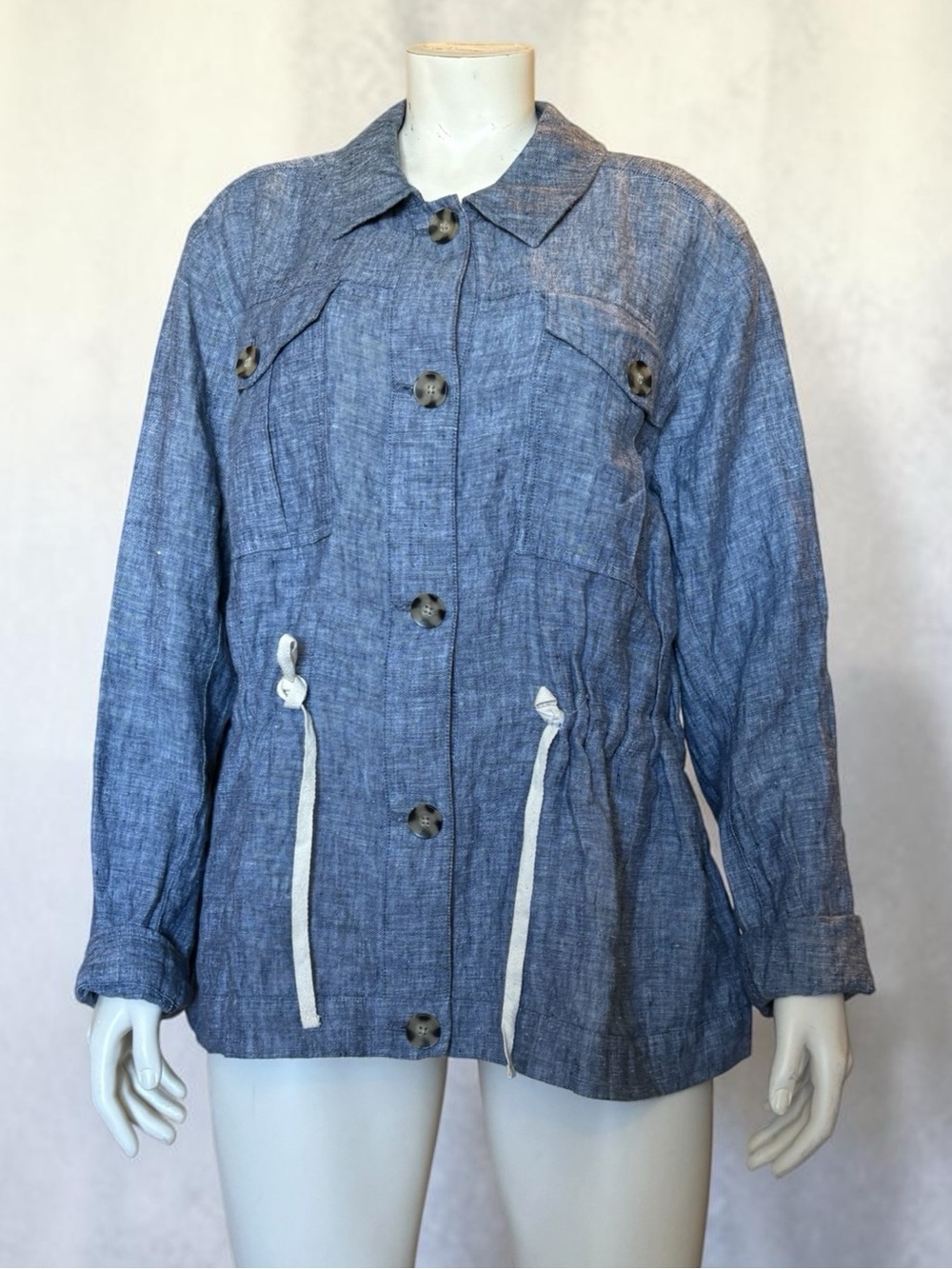 J.Jill Love Linen Blue Linen Chambray Utility Jacket โ Size L